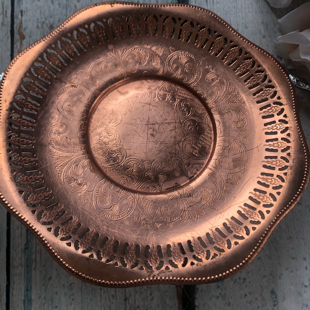 Vtg copper serving tray place paisley Canada dish - Picture 3 of 7